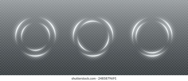 Festive sparkling frame, circle, ring png. Festive circle, ring, frame, for cards, invitations, banners, adverts. Neon frame, set of geometric frames. Vector png background with white glowing lines.