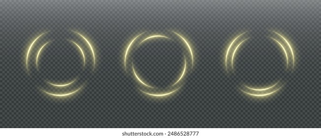 Festive sparkling frame, circle, ring png. Festive circle, ring, frame, for cards, invitations, banners, adverts. Neon frame, set of geometric frames. Vector png background with gold glowing lines.