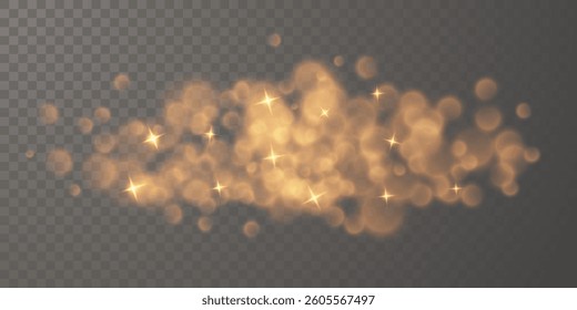 Festive sparkling gold dust. Glowing bokeh and glitter texture design. Vector illustration.