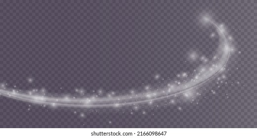 Festive splash of white dust. A light cloud of shining smoke. Golden festive curve wind Png. Vector smoke explosion.
