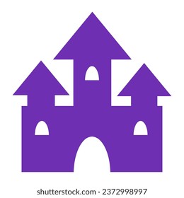 Festive spooky haunted castle flat icon. Holiday festive badge sticker. Decorative castle element for scrap booking, greeting card, party invitation. Color vector isolated on white background