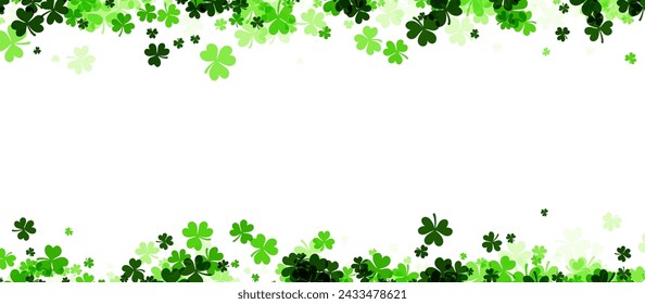 A festive spread of clovers ranging from rich emerald to light spring green on a pure white background, evoking the spirit of St. Patrick's Day.
