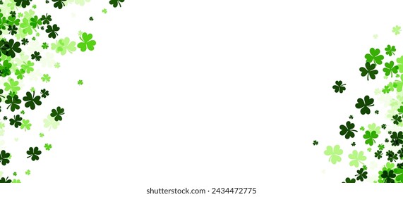A festive spread of clovers ranging from rich emerald to light spring green on a pure white background, evoking the spirit of St. Patrick's Day.