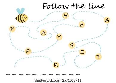 Festive spring activity sheet for children bee follows letters to say happy easter vector