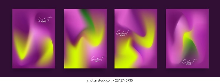Festive spring cards with bright gradient background for cover, banner, card, flyer, poster in pink, yellow and green colors. Twisting trendy design for style valentine's day, 8 March. 