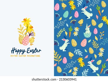 Festive spring and easter decorations layout background, Vector illustration