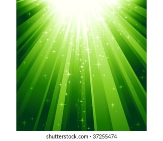 Festive square abstract background with stars descending on rays of green light. 7 global colors, background controlled by 1 linear gradient.