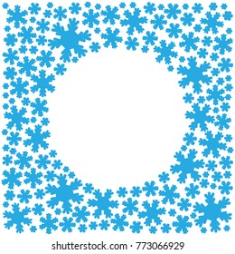 Festive square frame of blue snowflakes. Vector illustration