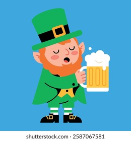 Festive St. Patrick’s Day Gnome Holding a Beer Mug – Vector Illustration