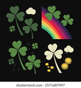 A festive St. Patrick's Day graphic featuring rainbows, clovers, and stars, perfect for celebrating Irish culture and spreading good luck. Ideal for T-shirts, cards, and decorations.
