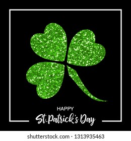 Festive St. Patrick's Day holiday design banner with magic sparkling glitter clover leaf