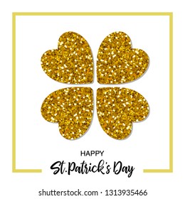 Festive St. Patrick's Day holiday design banner with magic sparkling glitter clover leaf