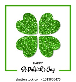 Festive St. Patrick's Day holiday design banner with magic sparkling glitter clover leaf