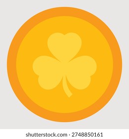 Festive St. Patrick's Day Icon: A Vibrant Orange Circle Featuring a Detailed White Shamrock Design, Perfect for Celebrations and Irish-Themed Graphics