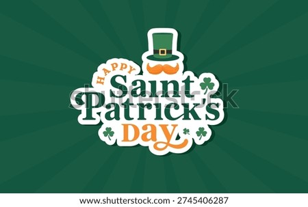 Festive St. Patricks Day illustration with handwritten typography, shamrocks, and a leprechaun hat