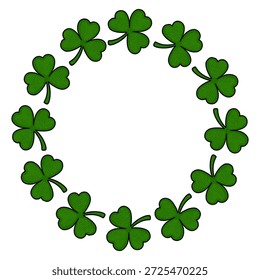 Festive St. Patrick's Day vector frame with green shamrocks and hatching texture