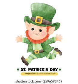Festive St. Patrick's Day Watercolor Leprechauns, Rainbows, Lucky, Pot of gold