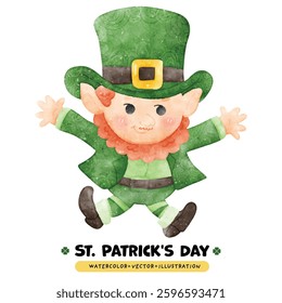 Festive St. Patrick's Day Watercolor Leprechauns, Rainbows, Lucky, Pot of gold