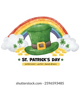 Festive St. Patrick's Day Watercolor Leprechauns, Rainbows, Lucky, Pot of gold