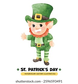 Festive St. Patrick's Day Watercolor Leprechauns, Rainbows, Lucky, Pot of gold