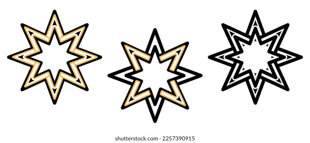 Estrella festiva Juego de iconos. Ocho estrella de navidad puntiaguda. Ilustración del vector