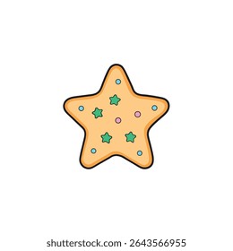 a festive star shaped cookie with icing and sprink