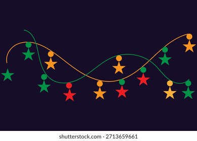 Festive star shaped string lights on dark background