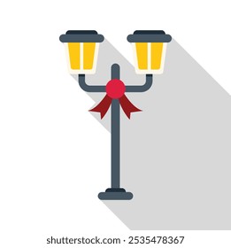 Festive street lamp adorned with a red ribbon, adding a touch of holiday cheer to the urban landscape