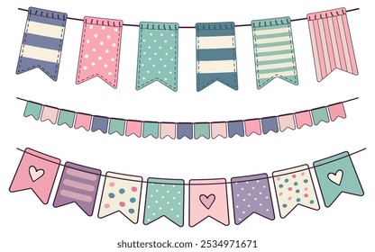 festive stretch with striped flags, polka dots, hearts