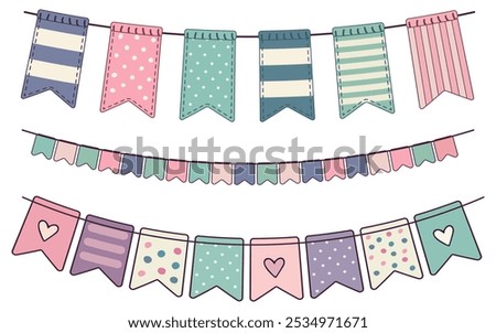 festive stretch with striped flags, polka dots, hearts