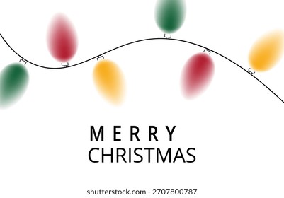 Cadena festiva de luces de Navidad borrosas en rojo, verde, amarillo, que proyecta un resplandor suave con texto de feliz Navidad, aislado en