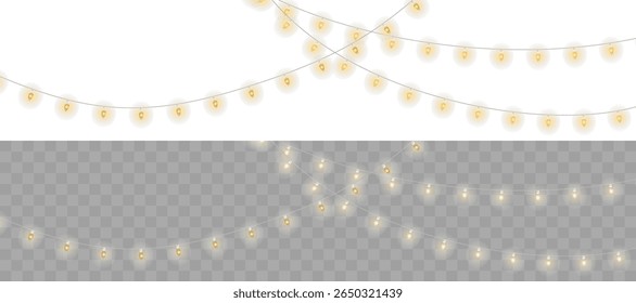Festive string light garland with decorative cotton ball bulbs. Perfect for Christmas, New Year, wedding or party design. Transparent PNG ideal for overlays, invitations, mockups, or digital decor.