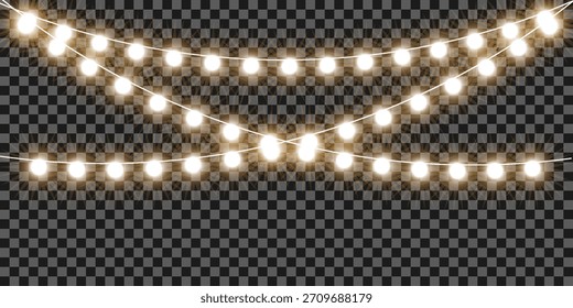 Festive string lights glow against a transparent background perfect for adding a touch of warmth and celebration to any design EPS vector