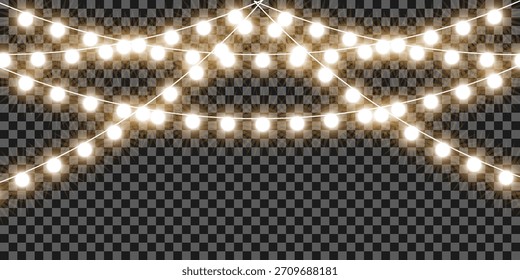 Las luces de cadena festivas brillan cálidamente contra un fondo transparente perfecto para agregar un toque de magia a cualquier Vector EPS de diseño
