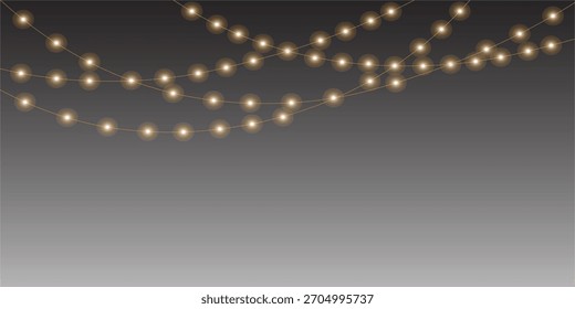 Festive string lights glowing warmly against a gradient background Vector