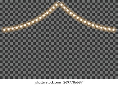 Festive string lights illuminate a transparent background perfect for adding a touch of warmth and celebration to any design. EPS vector illustration