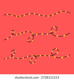 Festive string lights with yellow stars for celebration and decoration purposes in various settings, Hanging adornments, stars decoration on string