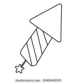 Festive striped rocket icon. line doodle coloring Chinese fireworks and fireworks for the holiday. Lit wick. Beautiful lights in the sky. Asia. Hand drawn vector illustration. A simple symbol.