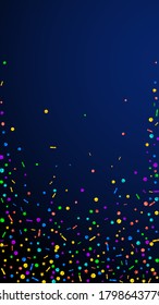 Festive sublime confetti. Celebration stars. Festive confetti on dark blue background. Glamorous festive overlay template. Vertical vector background.