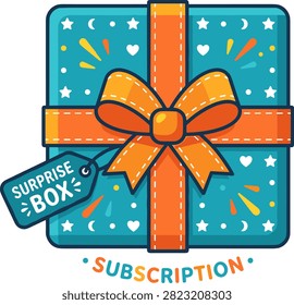 A festive subscription gift box tied with a decorative ribbon, perfect for holidays, birthdays, special occasions, or e-commerce marketing and retail promotional design concepts.