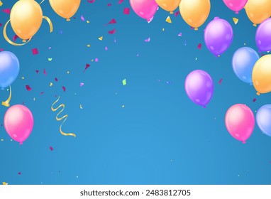 Festive summer background with balloons on  background  Holiday cartoon illustration.
