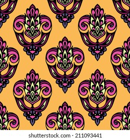 Festive Summer Vector Damask Flower Seamless Pattern