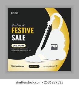 Festive super sale social media post banner design and home appliance ad post template