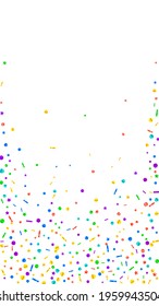 Festive surprising confetti. Celebration stars. Festive confetti on white background. Glamorous festive overlay template. Vertical vector background.