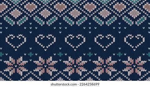 Festive Sweater Design. Seamless Knitted Pattern, Norway Festive Sweater Fair Isle Design, Blue Knitting Pattern.