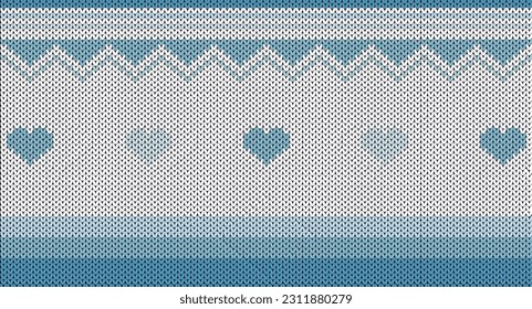 Festive Sweater Design. Seamless Knitted Pattern, Norway Festive Sweater Fair Isle Design, Blue hearts  Knitting Pattern.