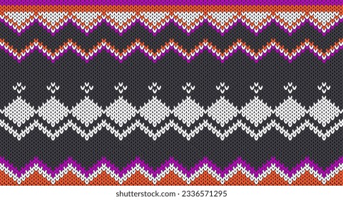 Festive Sweater Design. Seamless Knitted Pattern, Norway Festive Sweater Fair Isle Design, Knitting pattern for halloween.