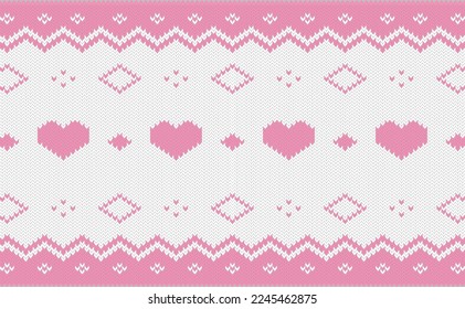 Festive Sweater Design. Valentine's Day Holiday Seamless Knitting with Hearts. Knitting or Cross Stitching Knitwear Design.