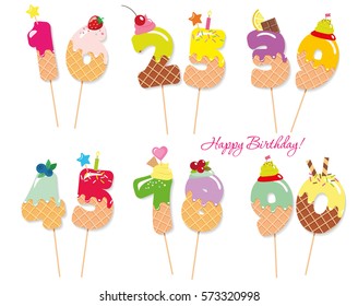 Festive sweet numbers for birthday design. Cocktail straws. Funny decorative characters. Vector illustration.