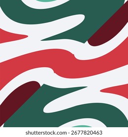 Um padrão de redemoinho festivo em cores de Natal clássico vermelho verde e branco para decorações de férias